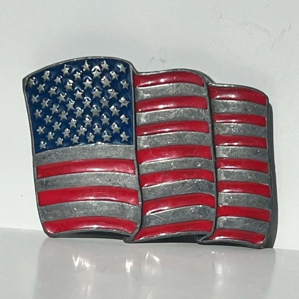 Vintage Belt Buckle American Flag 1990s Patriotic Western Streetwear